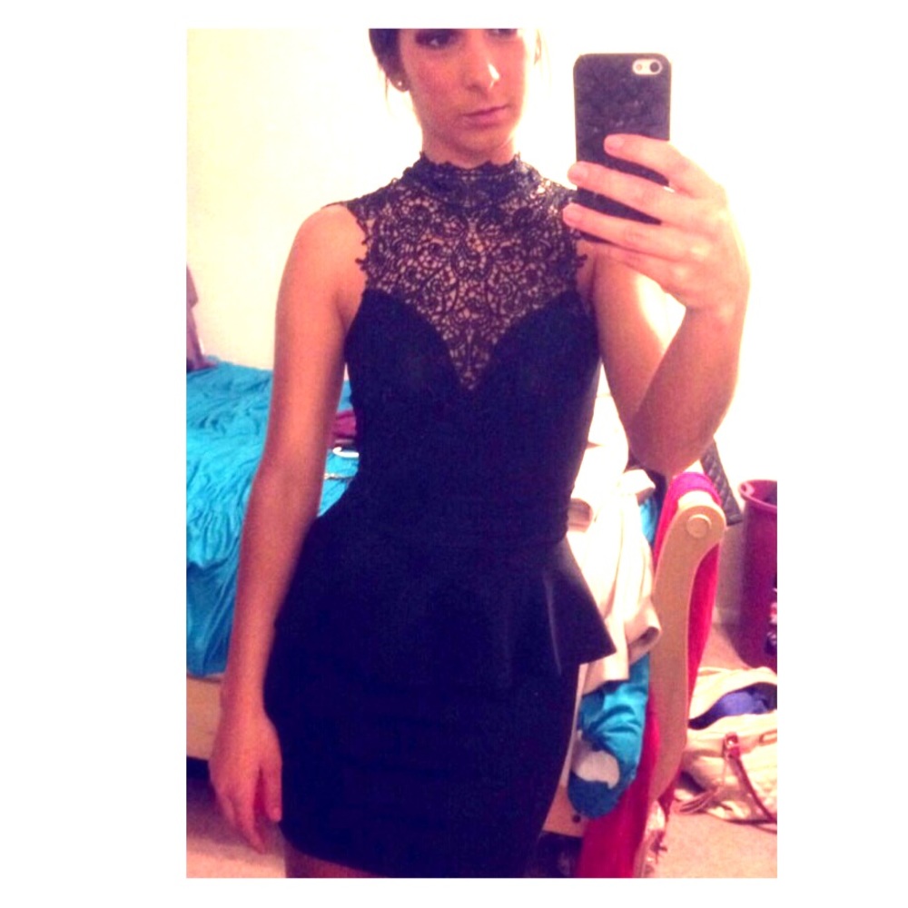 Black, mini, lace dress